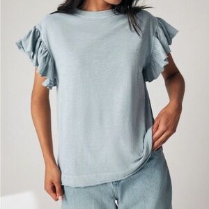 Chic Ruffle Sleeve Tee - Light Blue